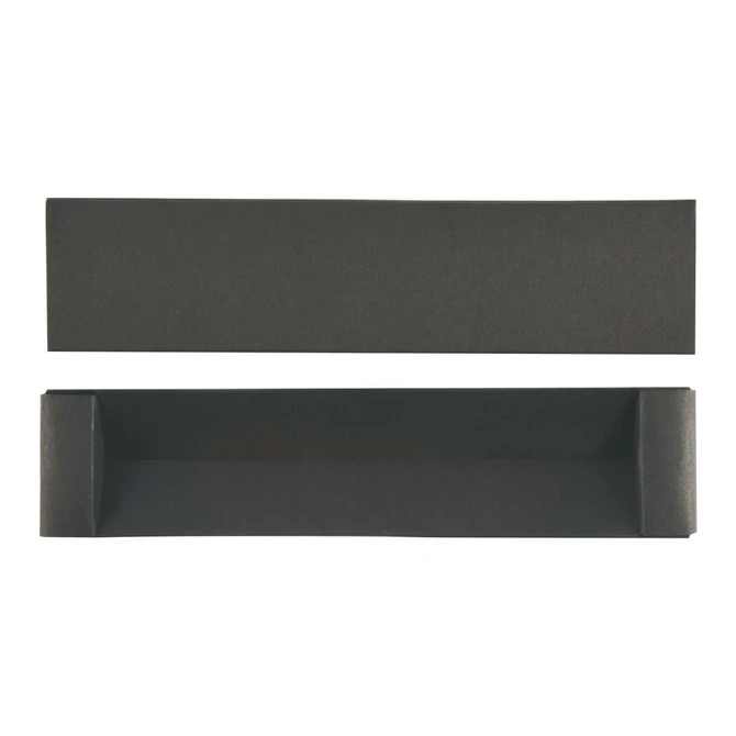 A black presentation box with a removable lid, designed to hold a writing instrument.