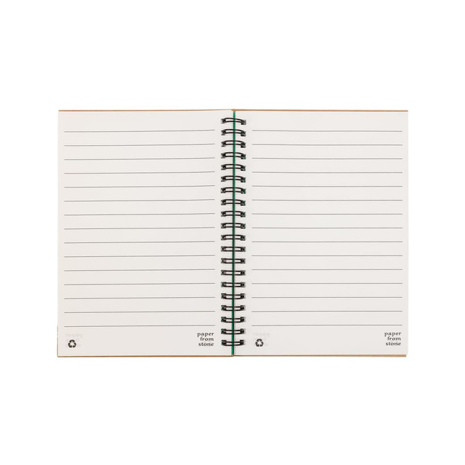 A Stone Paper Notebook featuring blank lined pages and a spiral binding.