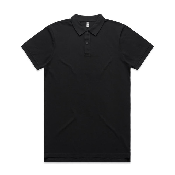 A black polo shirt featuring a classic collar and three-button placket. It has a discreet logo on the chest.