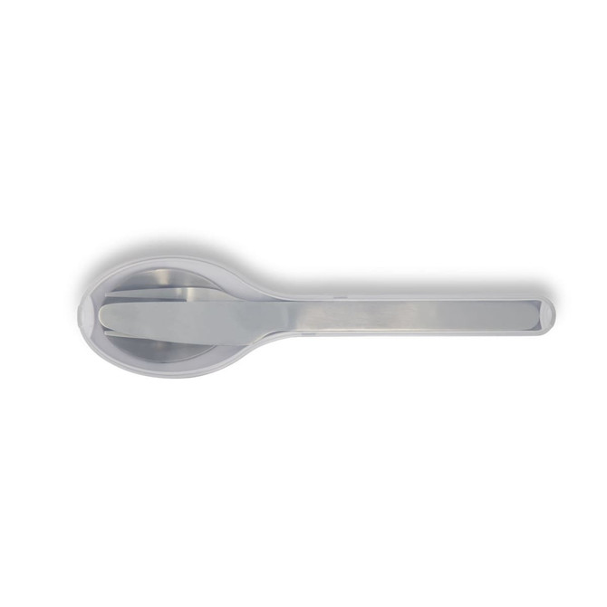 A stainless steel spoon from the Juniper Cutlery Set, featuring a sleek and polished design.