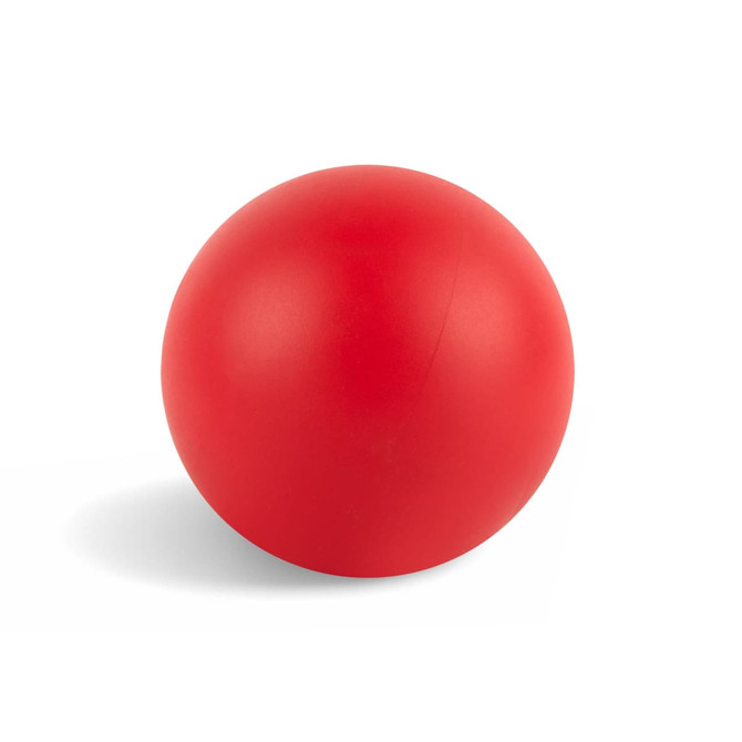 A bright red rubber ball with a smooth surface, suitable for various games and activities.