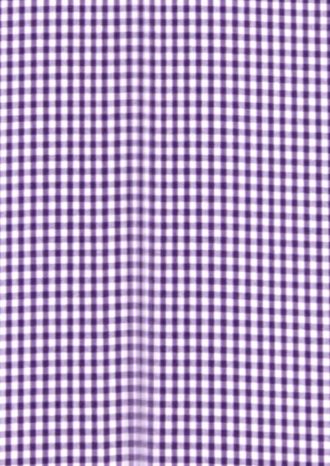 A checkered fabric featuring a purple and white gingham pattern. The design consists of small squares.