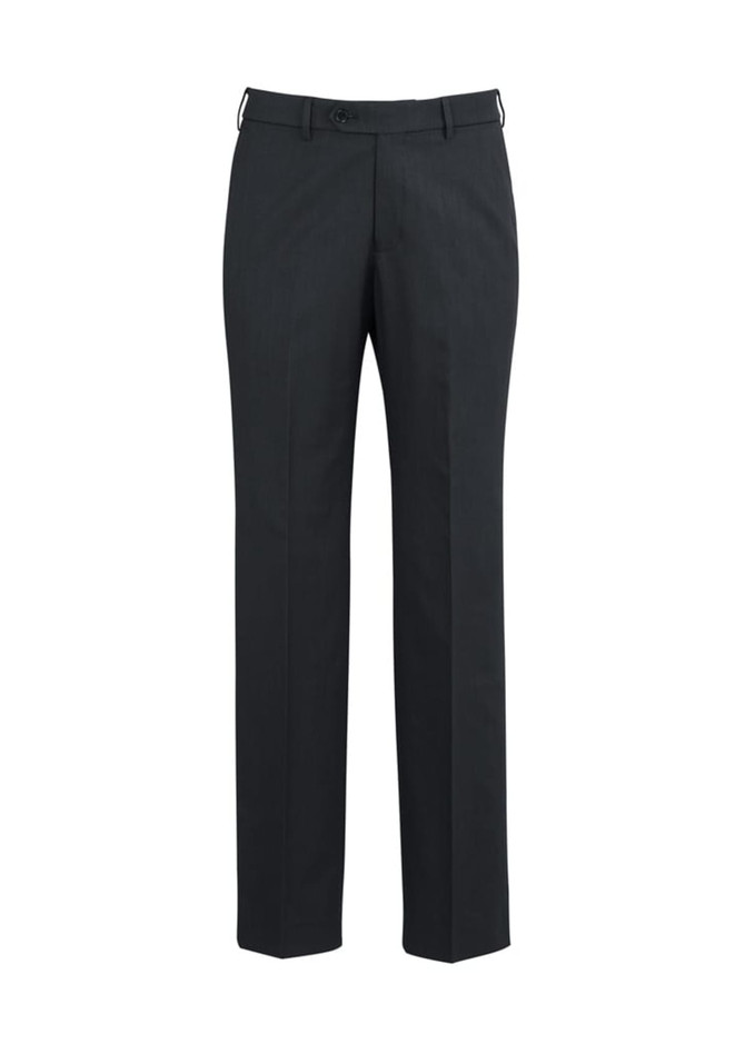 Black men's adjustable waist pants with a straight leg design, featuring a waistband and no visible pockets.