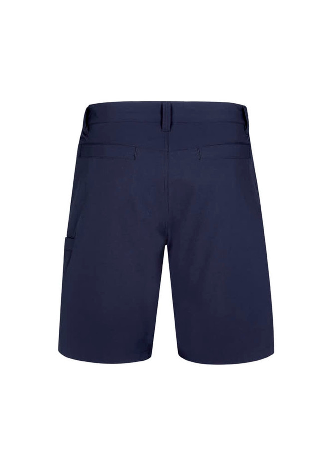 A pair of navy men's lightweight outdoor shorts featuring pockets and a smooth finish. Branding is present.