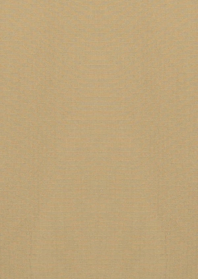 A tan men's short sleeve shirt with a textured fabric, featuring a logo.