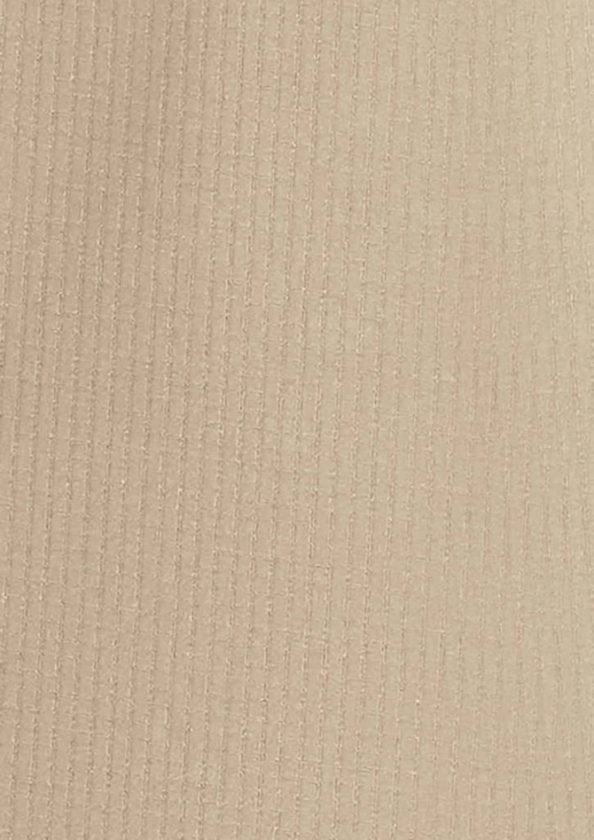 A textured fabric in a light beige colour, suitable for a women's outdoor long sleeve button-up shirt.