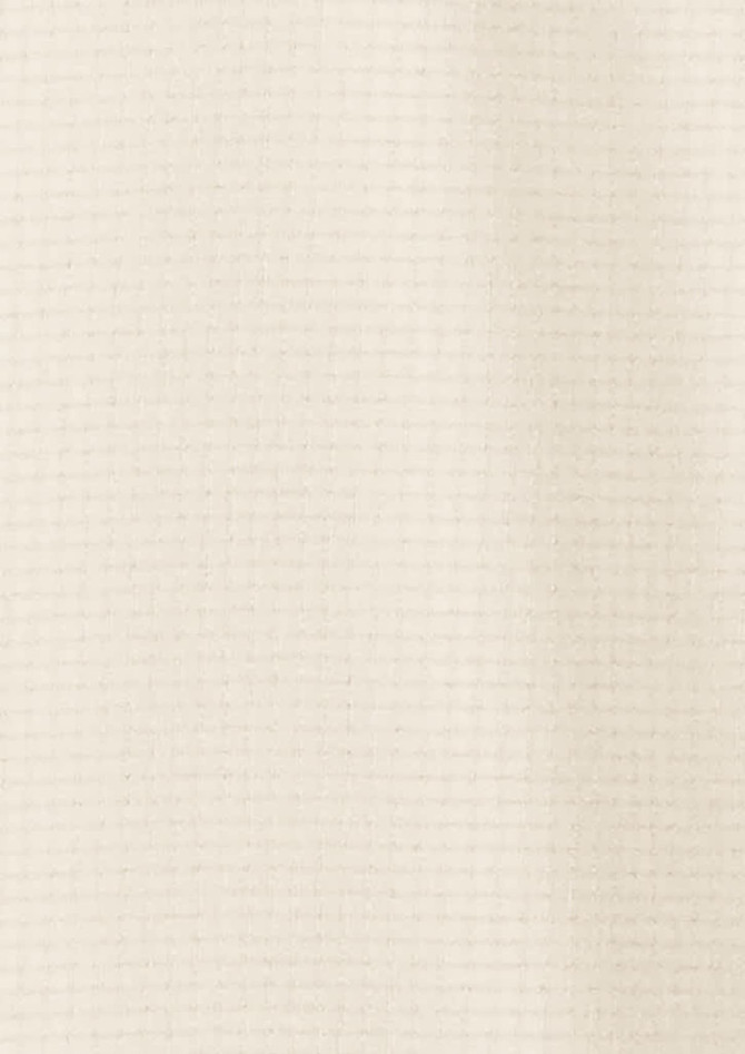 A light cream short sleeve shirt with a textured pattern and a logo.