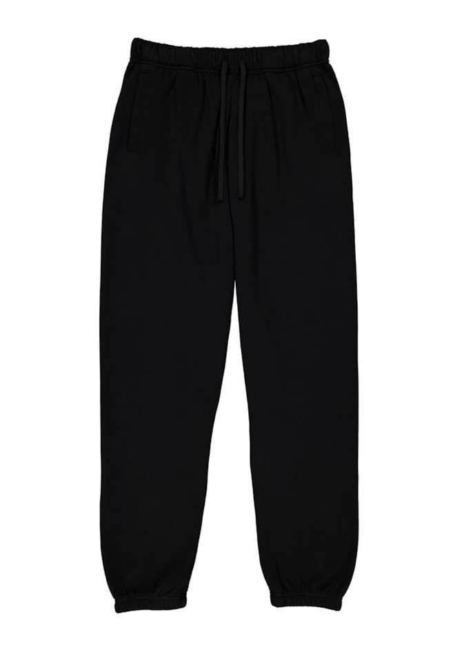 Women’s track pants in black featuring an elastic waistband and cuffs, with a drawstring and branding.