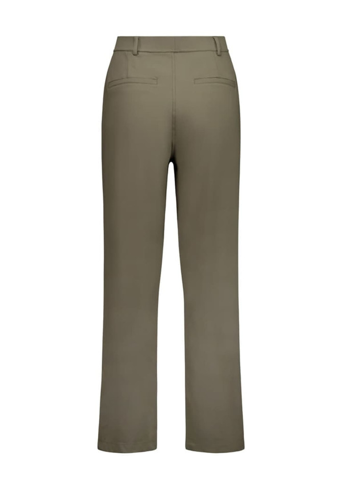 A pair of women's soft stretch pants in khaki, featuring a straight leg and back pockets.