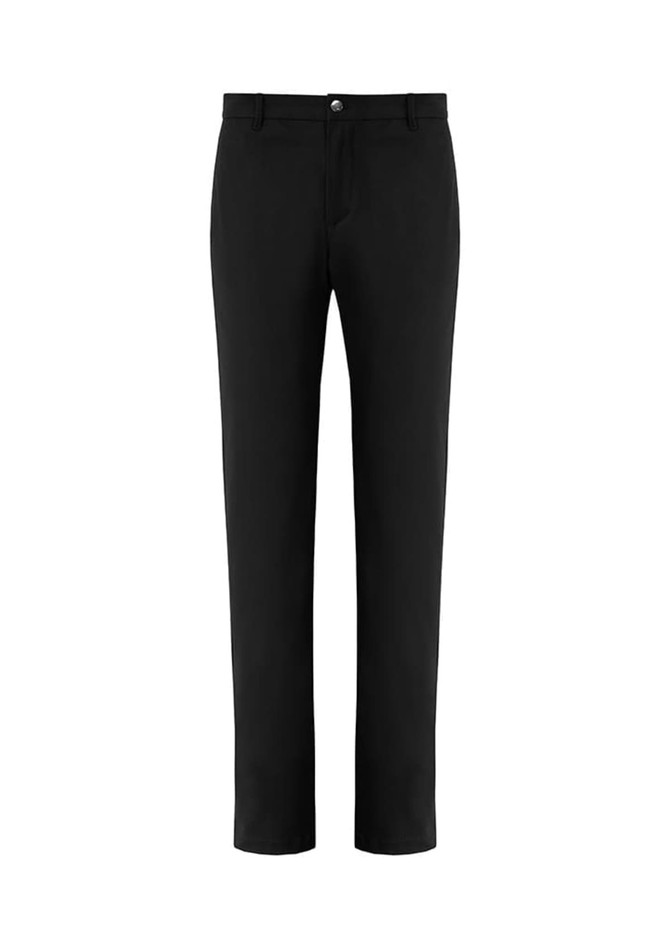 A pair of black men's venture pants featuring a classic fit and a front fly closure, with a small logo.