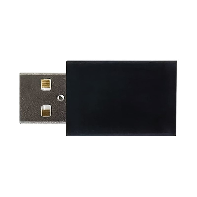 A black USB data blocker with a Type-A connector on one end and a Type-C port on the other.