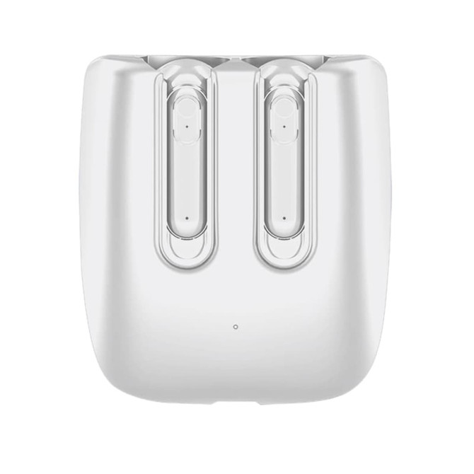 A pair of white Lawson Magnetic TWS Earbuds in a charging case, featuring a sleek design and a logo.