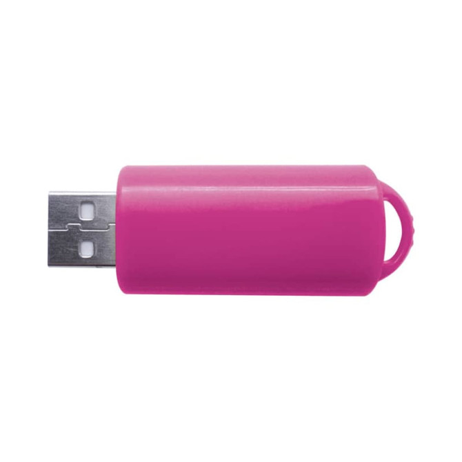 A pink Retractor2 Flash Drive with a metallic USB connector, featuring a circular loop for attachment.