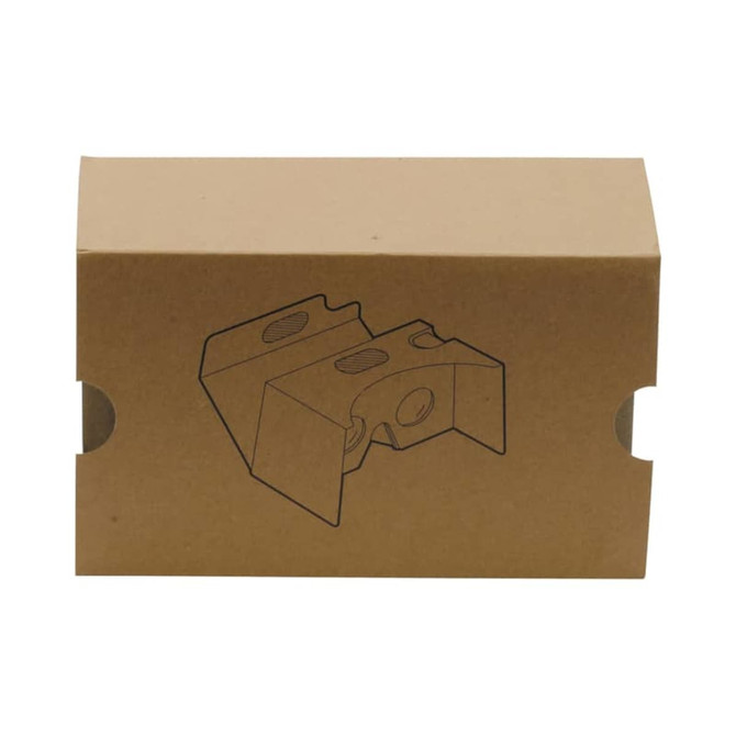 A brown cardboard box with an illustration of virtual reality glasses on the front.