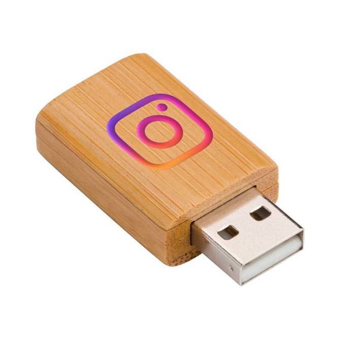 A USB data blocker in a rectangular wooden casing featuring a logo, with a silver USB connector.