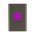 A grey USB hard drive with a circular logo and branding. The design is sleek and modern.