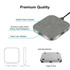 A square wireless charger with a stylish fabric surface, silver edges, and a Type-C port. It features an anti-slip rubber base.