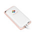 A white and rose gold wireless power bank with a logo and multiple charging ports.