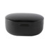 A black charging case for wireless earbuds, featuring a smooth, rounded design.