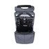 A grey backpack with multiple interior compartments, including slots for sunglasses and a drink bottle. It features a top handle.
