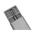 A grey precision tool kit with various screwdriver bits and a holder, featuring a sleek, compact design.