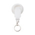 A white smartphone torch attached to a keyring, with a simple design and a keychain loop.