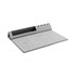 A grey mouse pad featuring a vertical slot for organisational use and a built-in wireless charging area.