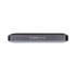 A sleek, rectangular black Bluetooth speaker with a logo on the front.