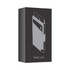 A grey vegan RFID wallet in a sleek box with a logo, designed for cards and compact storage.