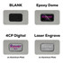 A collection of wallet design options including a blank, epoxy dome, 4CP digital, and laser engraved on aluminium plates.