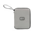 A light grey eco-friendly travel wallet with a zipper and a small branding logo on the front.