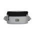 A grey bum bag with a black zipper and strap, featuring a branding logo on the front.