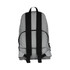 A grey convertible bag with black straps and buckles, featuring a sleek, minimalist design. It has a logo on it.