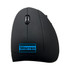 An ergonomic black wireless mouse with a scroll wheel and a logo on the side.