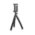 A flexible black tripod with a mounted phone holder, featuring rubber legs and a compact design for stability.