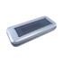 A silver tin with a clear PVC window, designed for packaging pens. Rectangle shape with a secure lid.