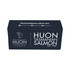 A dark blue customised box featuring a logo and branding for Huon Tasmanian Salmon.