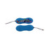 A blue custom moulded flash drive with a playful design and attached strap, featuring a logo.