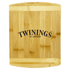 A bamboo cutting board with a smooth surface, featuring a logo. Its natural wood colour adds a warm touch.