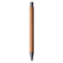 A bamboo pen with a black tip, featuring a sleek and simple design, and a branding logo.