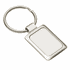 A rectangular silver keychain with a smooth, blank surface and a metal ring attachment.