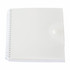 A white spiral-bound notepad with a clear cover and a button closure. It features a logo on the front.