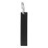 A drink bottle opener in black with a metallic silver keychain attachment, featuring a simple rectangular design.