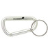 A silver 60mm carabiner with a round keyring attachment and a logo.