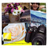 A large microfibre cleaning cloth featuring a design with flowers, a cityscape, and a camera. It has a logo.