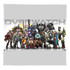 A large microfibre cleaning cloth featuring a colourful graphic of various characters from Overwatch, with a grey border.