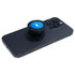 A black phone with a blue and black Expandit Phone Grip attached, featuring a logo on the grip.