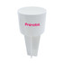 A white sand spike with a pointed base and a wide top, featuring a pink logo.