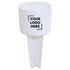 A white Sand Spike with a cylindrical top and a pointed base, featuring space for branding.