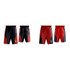 Reversible shorts featuring red and black colours, with a number on one side and contrasting panels. Includes logos.